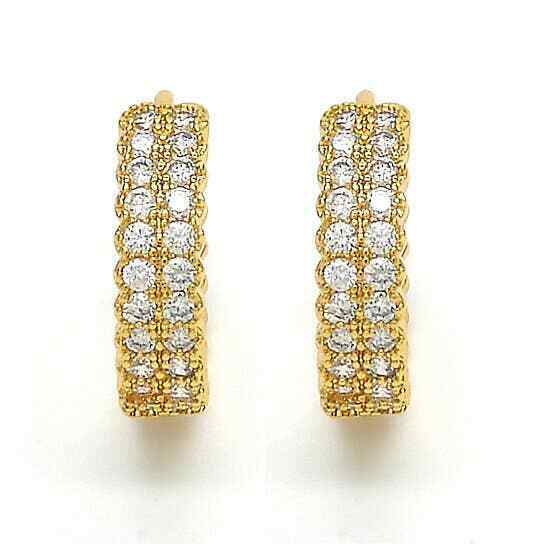 14k Gold Plated Micro Pave Gold Tone Huggie Hoop Earrings