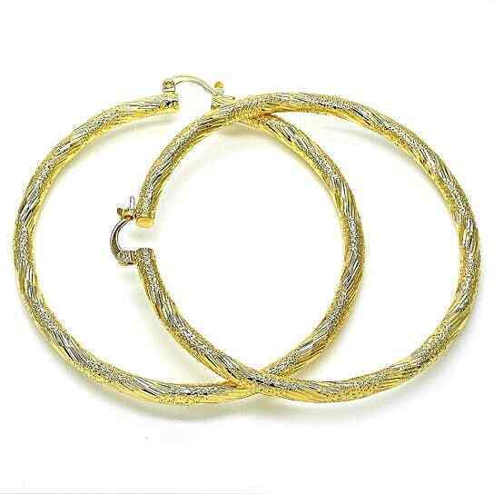 Gold Plated Matte, Syrian Finish Diamond Cut Hoop Earrings