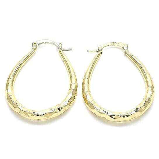 18K Gold Plated Hammer Textured Yellow Gold Oval Hoop Earrings