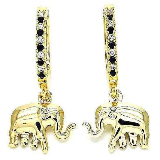 Studded 14k Yellow Gold-Plated Elephant Hanging Earring