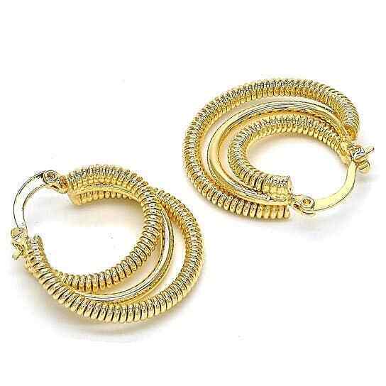 14k Gold Plated Layered Swirl Diamond Cut Hoop Huggie Earrings