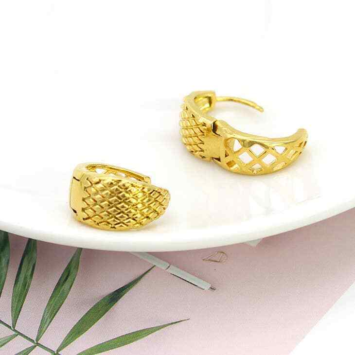 18K Gold Plated Nugget Pineapple-Pattern Huggee Earring's