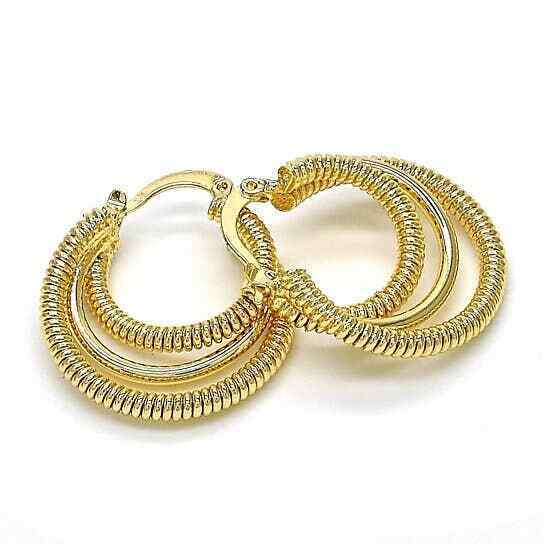 14k Gold Plated Layered Swirl Diamond Cut Hoop Huggie Earrings