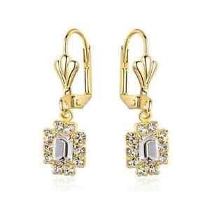 18K Gold Plated Gold and Clear Crystal Rectangle Frame Drop Earring