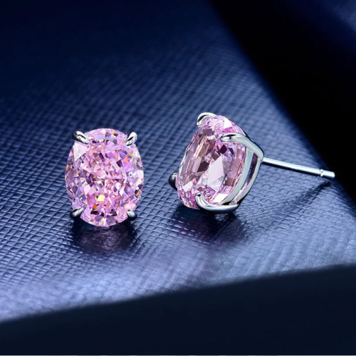 925 Sterling Silver Simulated Pink Tourmaline 5X7 Oval Stud Earrings