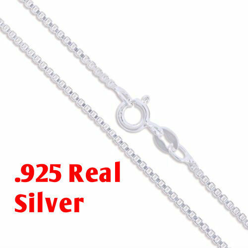 925 Solid Sterling Silver Italian Box Link 1.1MM Chain Necklace, 16''-30’' Men Women Unisex Teens Silver Box Chain Necklace