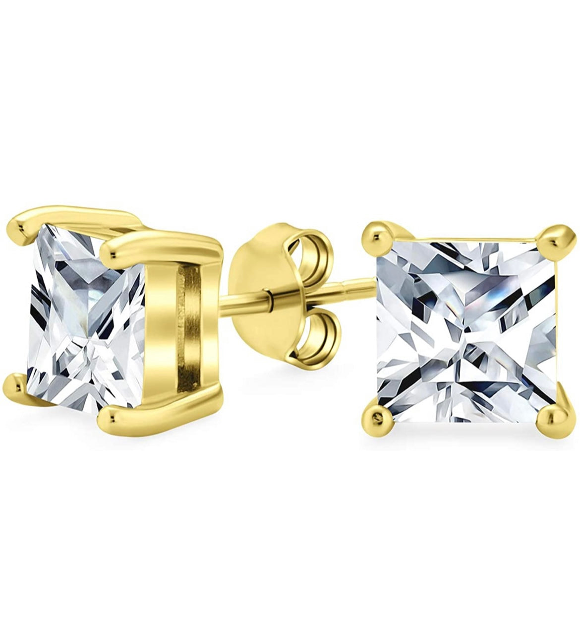 Solid Sterling Silver White Topaz Princess Cut Square Studs