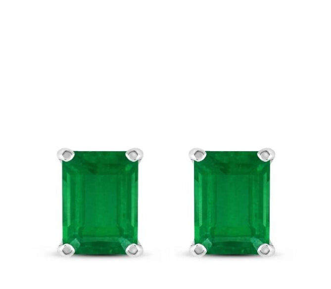 Sterling Silver Emerald Cut Gemstone Studs Earrings